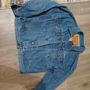 Limited Jeans Womens XL Denim Jacket with Colorful Accent Gems For Buttons